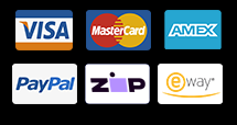 PayPal, VISA, MaterCard, Amex, eWay, ZipPay