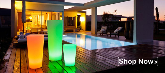 LED Glow Plant Pots that illuminate and can be used to hold plants or drinks with ice
