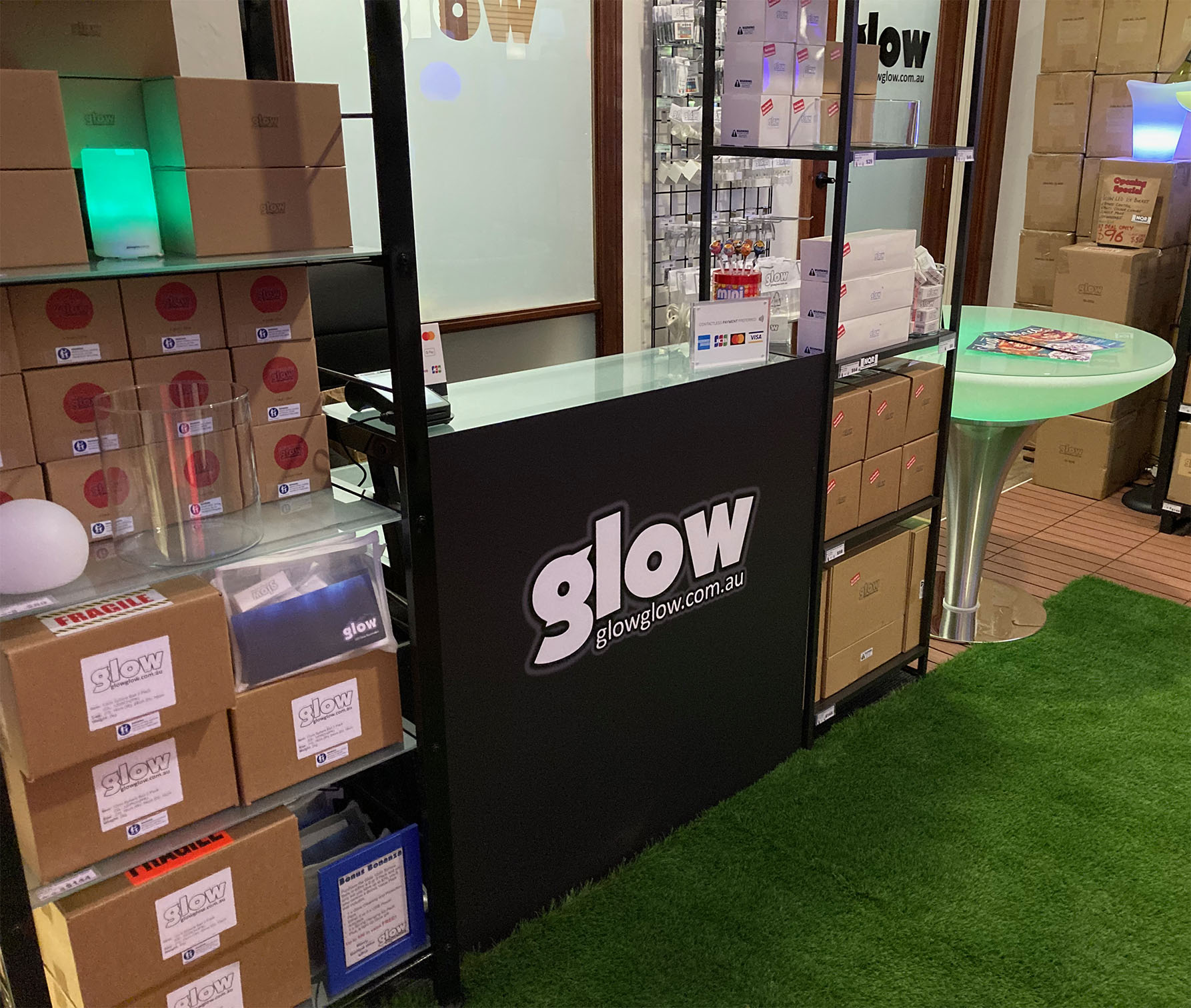 Service Counter at Glow Retail Store